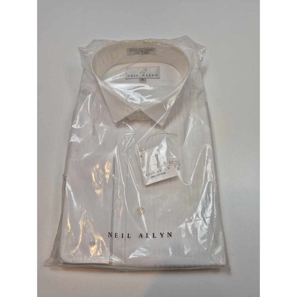 Neil Allyn Dress Shirt Mens 18 32/33 White Pleated Front French Cuff Cotton
